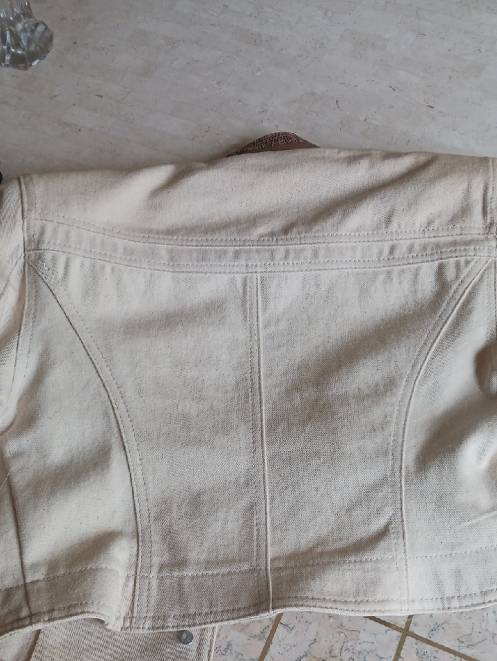 Vintage "Cache" Leather & Cream Cotton Denim Jacket, Metal Studs Detail "NEW" - Picture 12 of 15